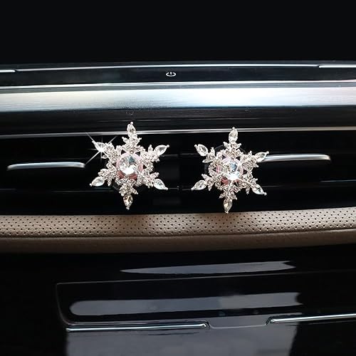 Miniatura 3 de ORIESSE Clips de ventilación para ambientador de automóvil, 2 piezas de accesorios giratorios de copo de nieve plateados, accesorios de automóvil