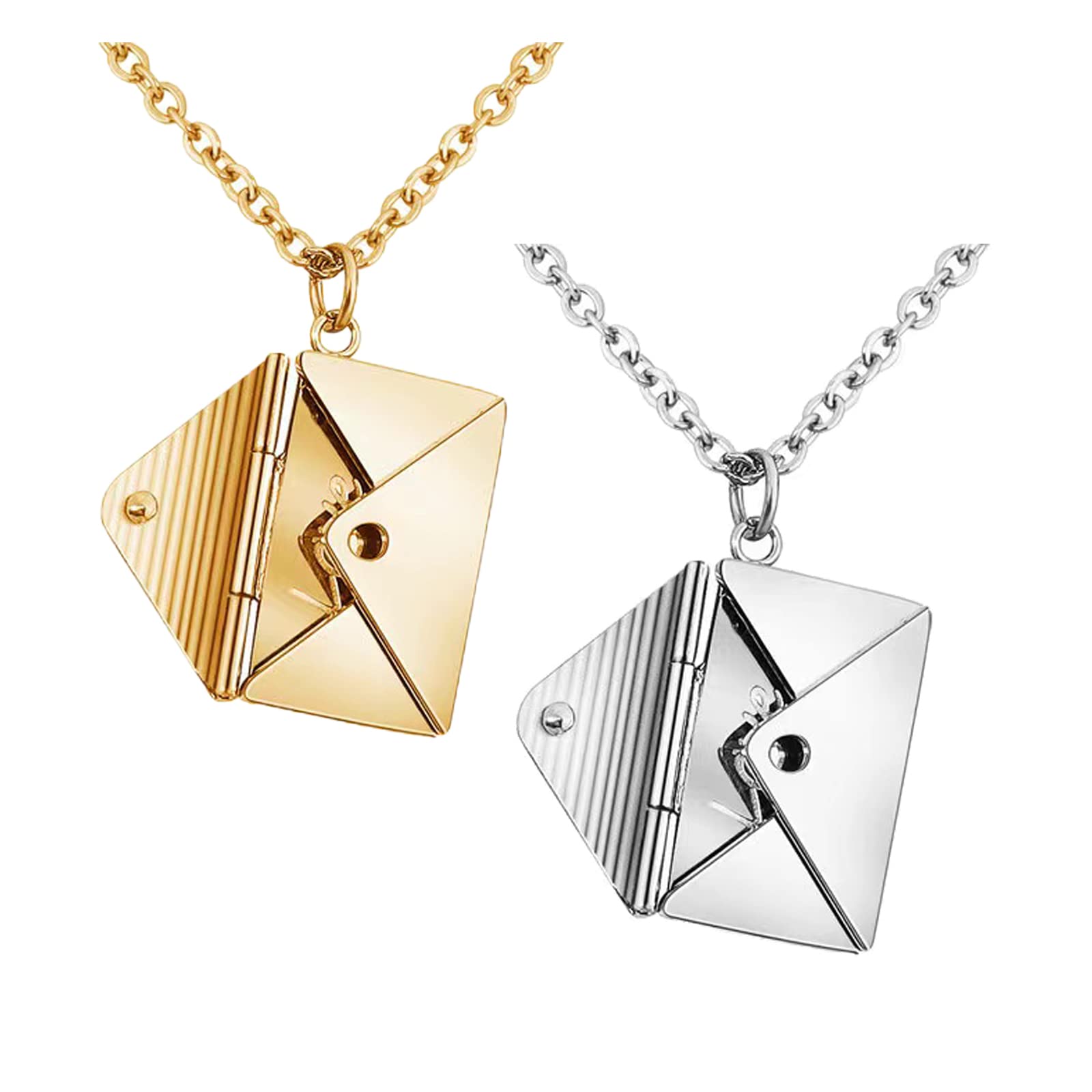 imani2 pcs Envelope Couple Necklace,Love Letter Locked Necklace for Women,Stainless Steel Necklace for Girls,Lover Secret Letter Necklace.