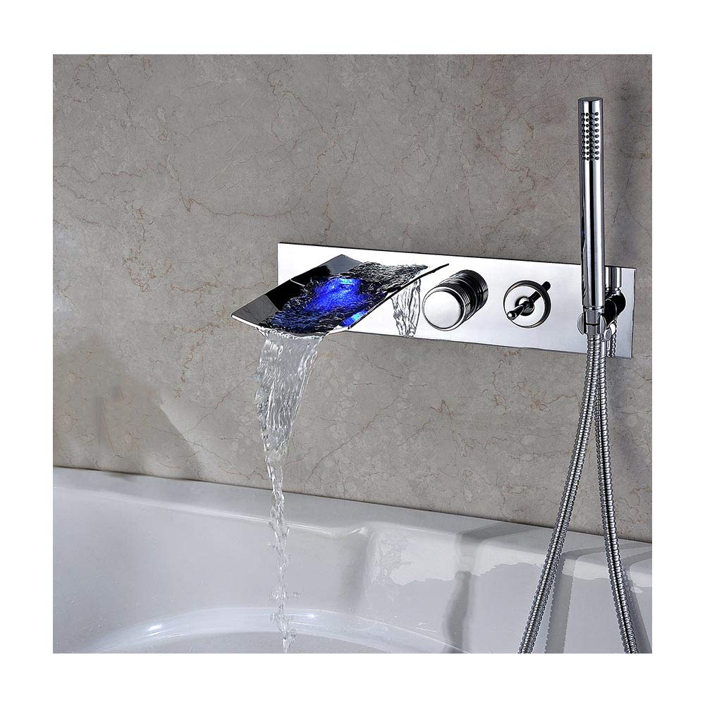 Robinet de baignoire cascade LED chrome mitigeur encastrable en laiton avec douchette