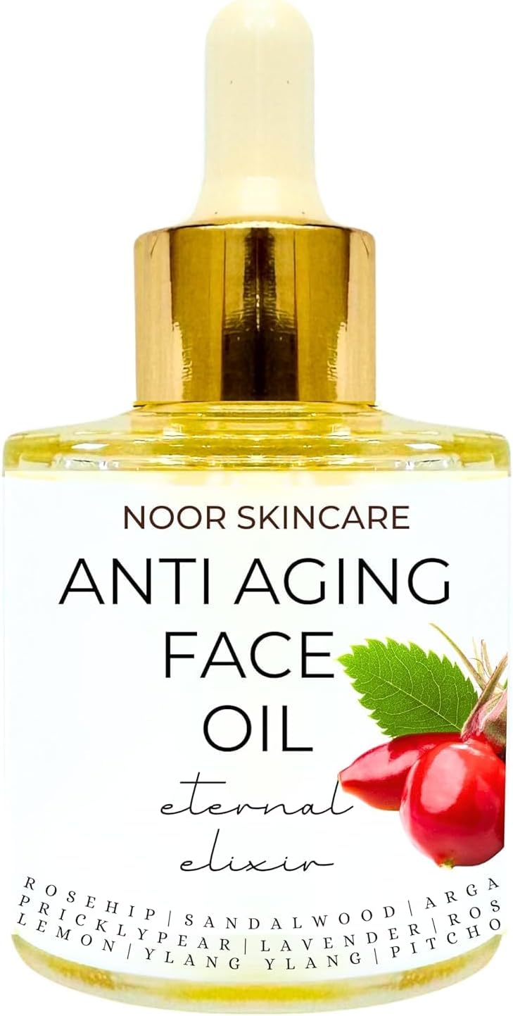 Noor Skincare Face Oil for Glowing Skin & Gua Sha Massage, 100% Natural with Rosehip, Jojoba, Argan & Vitamin E, Anti Aging Night Serum for Skin Tightening & Fine Lines, Women/Men (30ml)