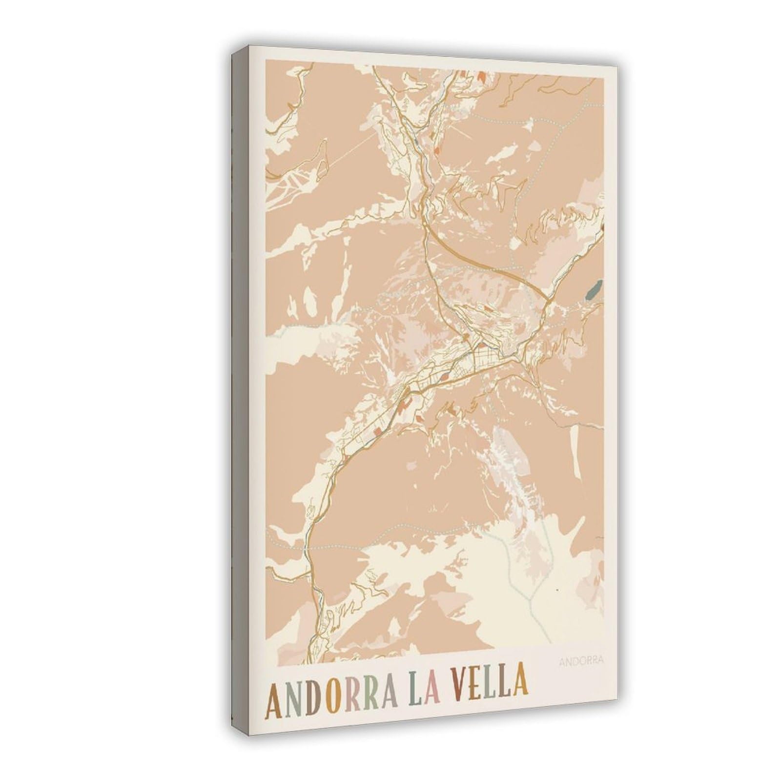 HEYANM Andorra La Vella Map Poster Andorra La Vella Print Poster Wall Art Travel Gift Boho Wall Art Canvas Poster Bedroom Office Room Decor Gift Frame 20x30inch