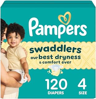 Pampers Swaddlers Size 4 Diapers 120 Count: Ultra Absorbent, Leakproof, Skin-Safe for Dry Comfortable Baby Sleep