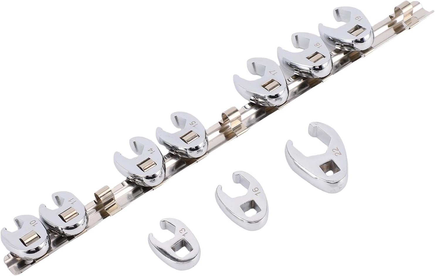 EVTSCAN 10PCS 3/8 Inch Metric Crowsfoot Wrench Set with Chrome Plating for Automotive Maintenance