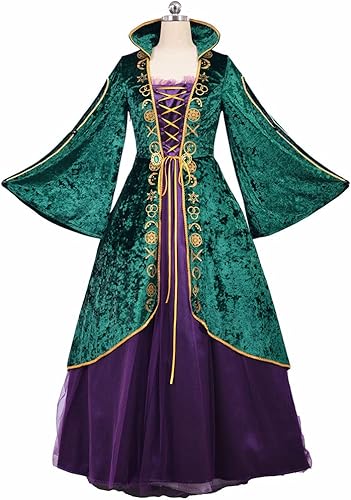 Miniatura 2 de Vestido medieval de terciopelo verde para mujer, disfraz de bruja de Halloween, talla grande