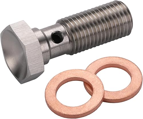 Vista 14 de M10x1.25 Adaptador de montaje de freno de tornillo banjo métrico de acero inoxidable de 0.787 in de largo con arandelas de cobre