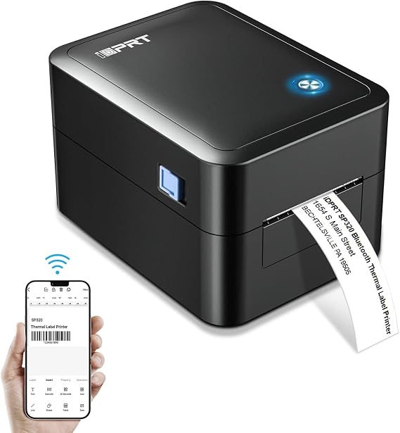 iDPRT Label Maker with 600pcs Labels(2 Rolls of 300pcs) - Thermal Barcode Printer with Bluetooth & USB Connection, Customizable App, Supports Various Sized Labels, Label Printer for Small Business