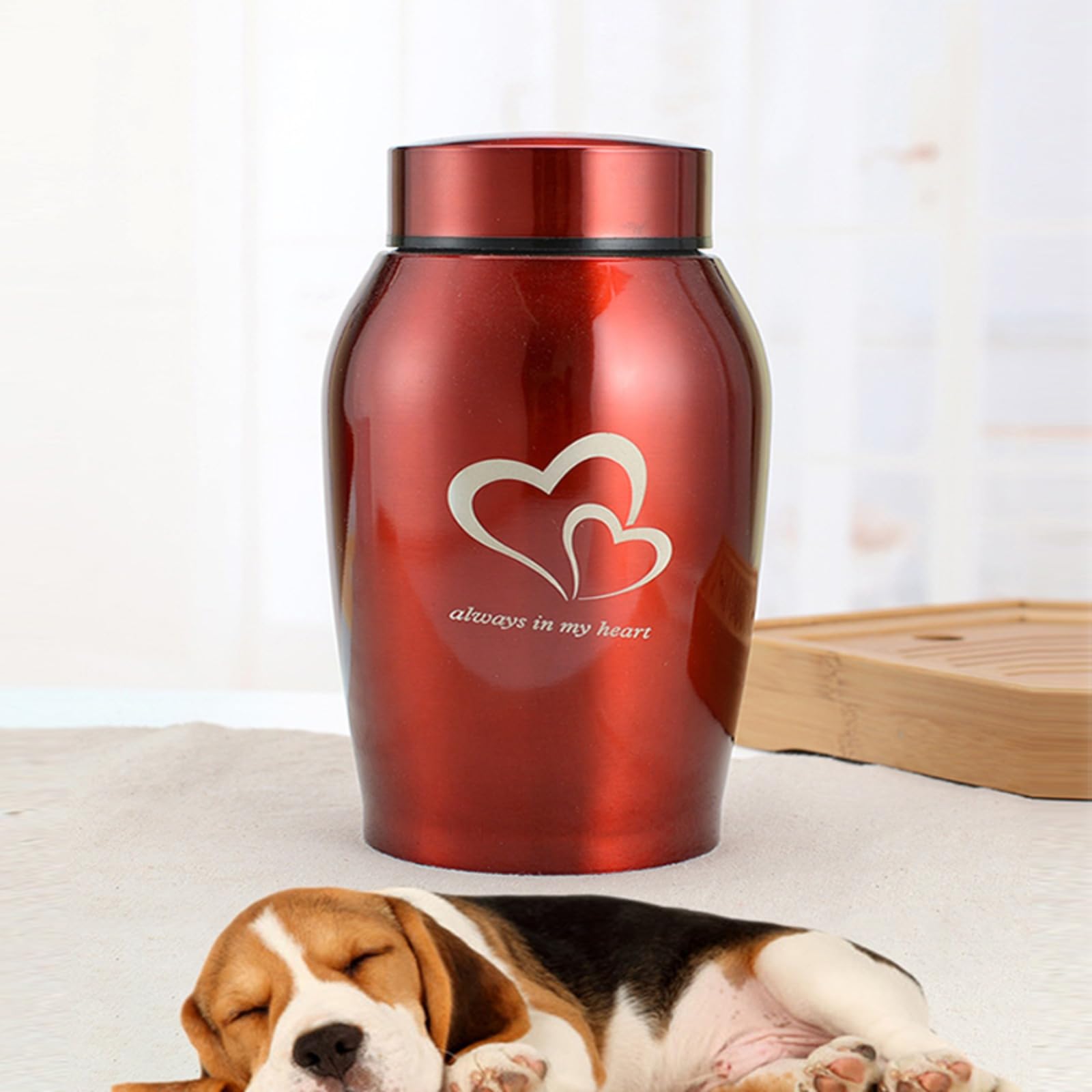 Condition photo showing New/Like New for liyang Pet Urns for Dogs Cats Stainless Steel Multi-Colored Pet Urns for Ashes Small Medium(red)