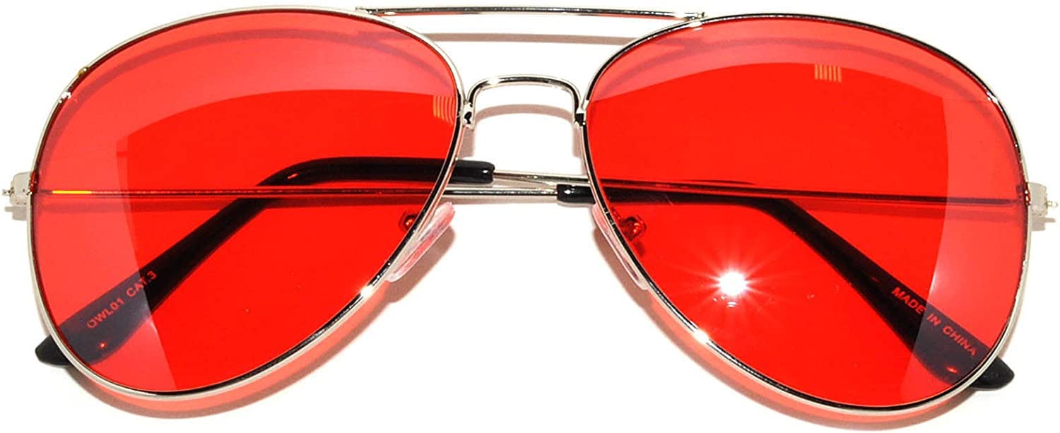 OWL Aviator Pilot Sunglasses for Women and Men Size Medium Gold Black Silver Bronze Colorful Metal Frame