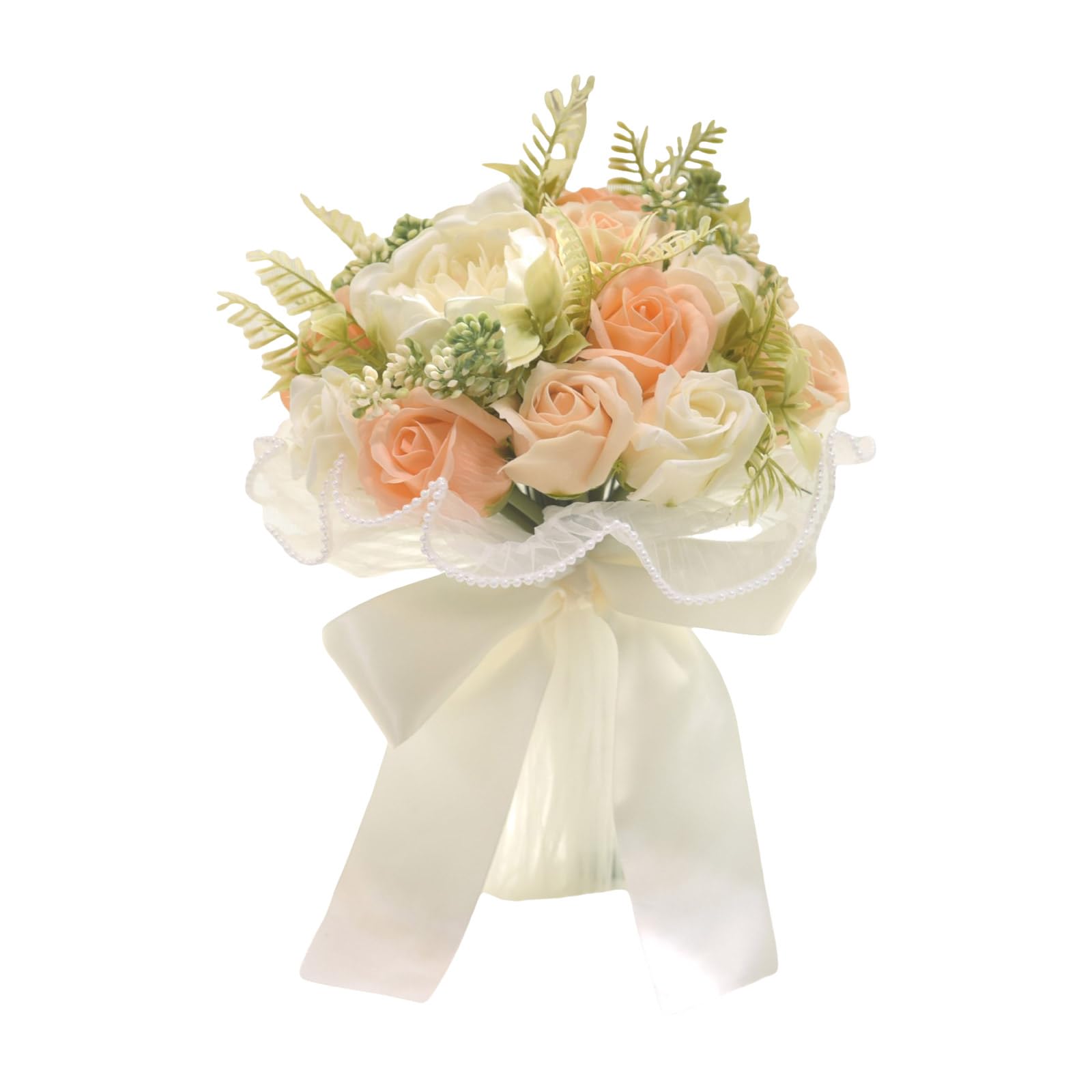 Nucelit Artificial Wedding Bouquet White Champagne Roses Peony for Bride Bridesmaid Perfectly for Ceremonies Unique Wedding Gift