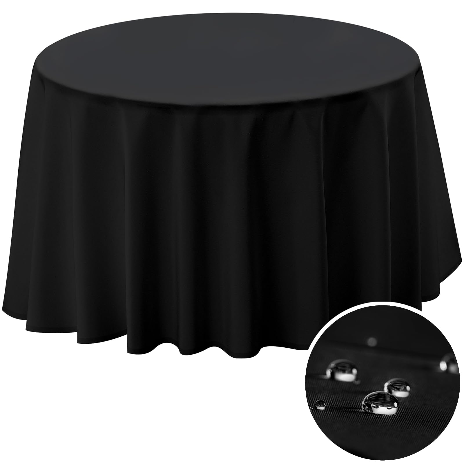 Photo 1 of BYDOLL Table Cloth 60 Inch Round Tablecloth Fits Max50 Inch Diameter Table Top,Black Polyester Washable Wrinkle-Free Spillproof Tablecloth for Party Patio Cover