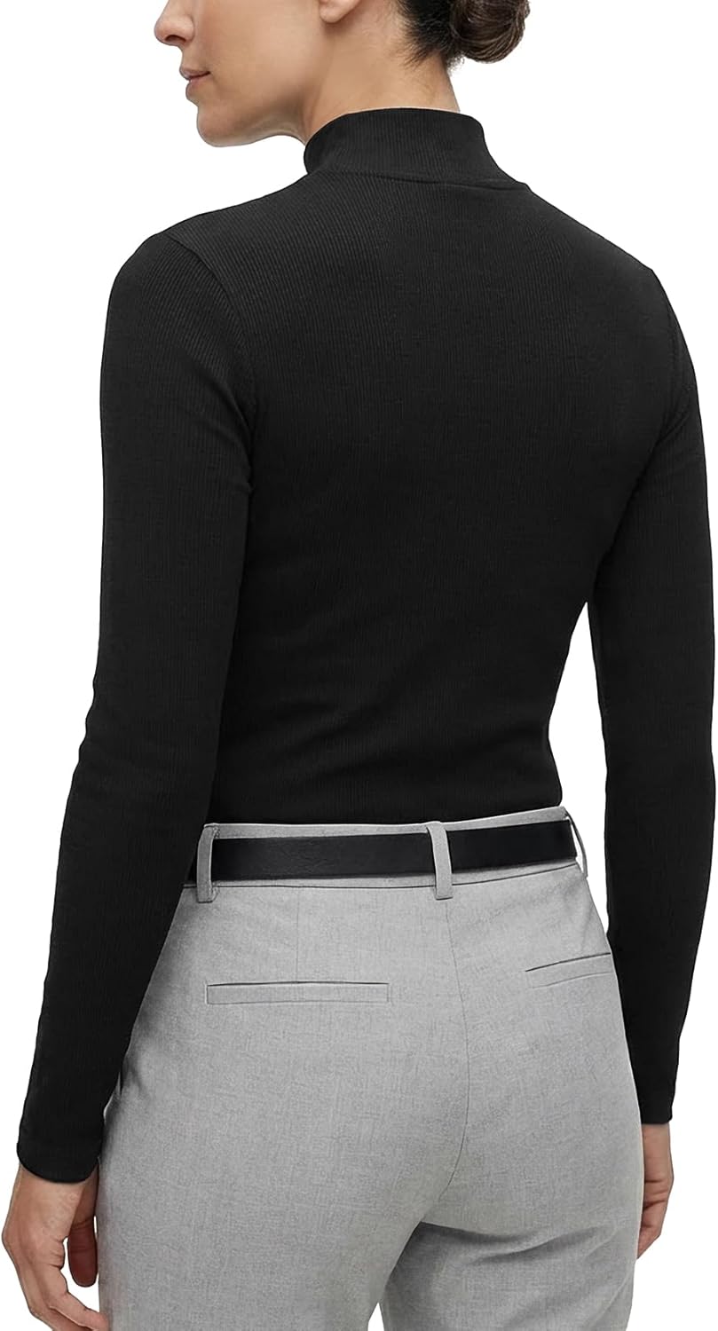 Zengjo Womens Mock Neck Long Sleeve Tops Ribbed Thermal Baselayer Shirt Stretch - Image 4