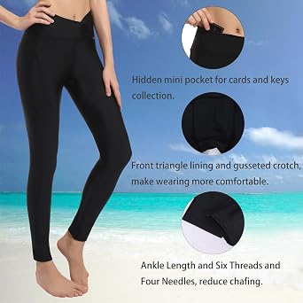 Ubestyle UPF 50+ High Waist Women's Long Swim Pants Swim Leggings Swimming Tights Sun Protective