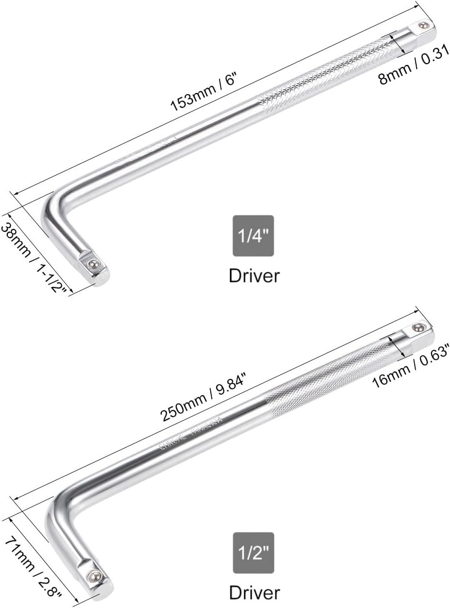 uxcell 1/2" & 1/4" Drive Socket Breaker Set,L Shape Extension Bar Wrench,CR-V,2pcs
