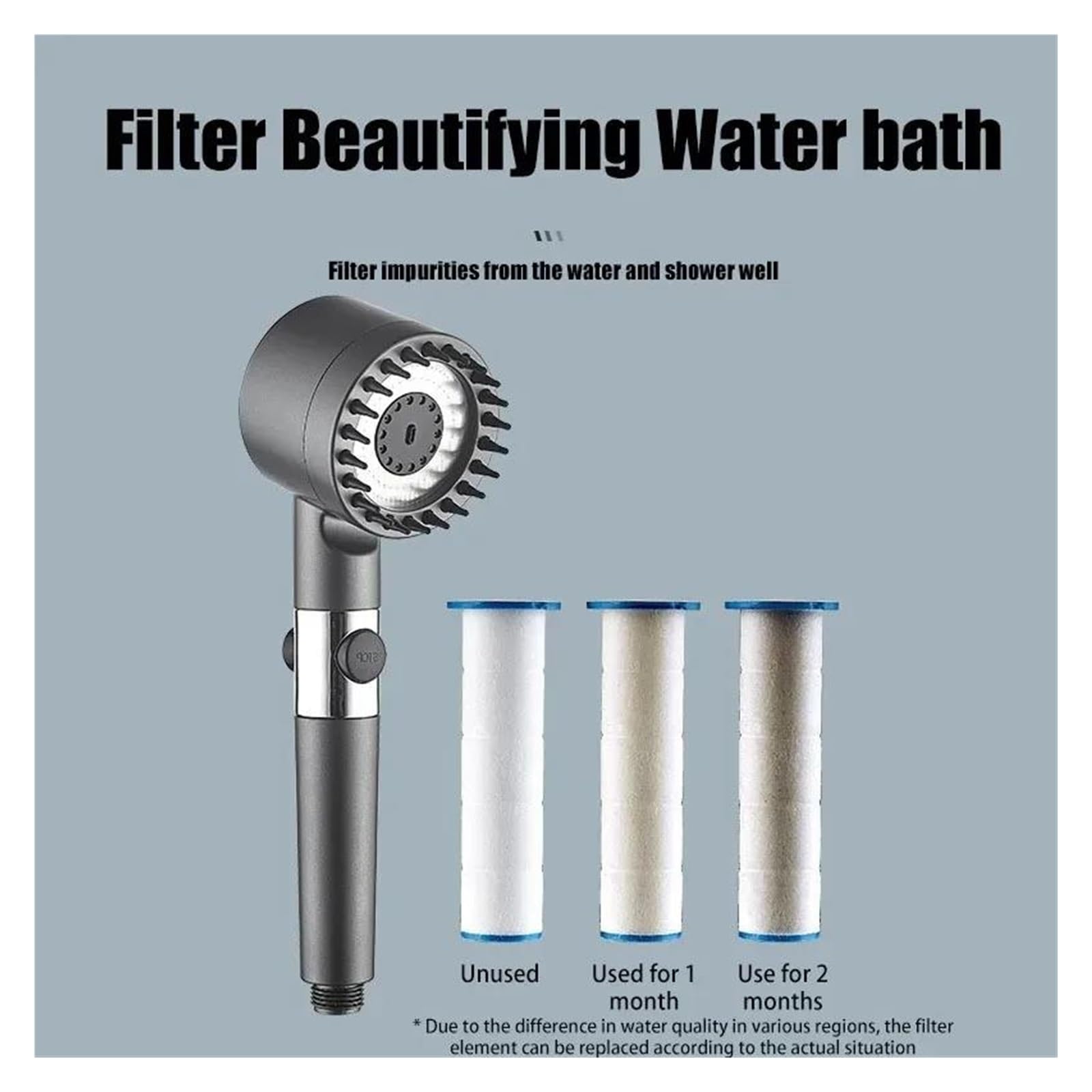 Soffione doccia portatile con pannello grande da 15 cm, 3 modalità, filtro per l'acqua, regolabile ad alta pressione(Purple E -2.0m)