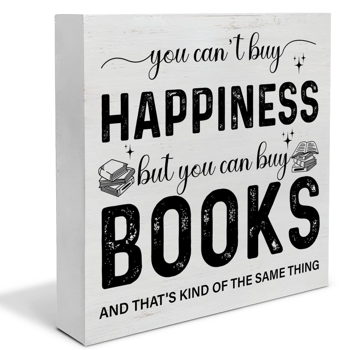 Book Quote Wood Box Sign Decor Desk Sign You Can't Buy Happiness But You Can Buy Books Wooden Box Block Sign Rustic Home Office Shelf Wall Decoration