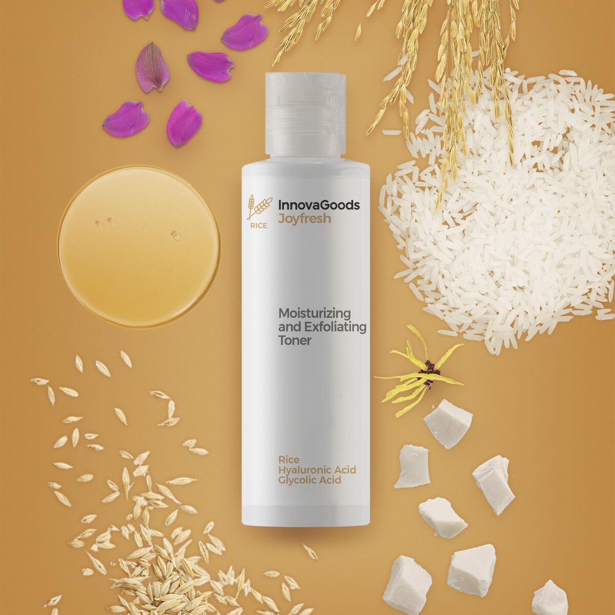 InnovaGoods Rice Joyfresh Elektrische Gesichtssauna, Reinigungsgel für das Gesicht, 200 ml und feuchtigkeitsspendendes Gesichtswasser, Peeling, 150 ml