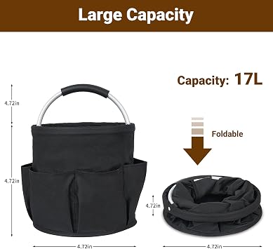 Foldable Cleaning Caddy with Handle 17L Cleaning Bag, Black | Cleaning Products Organiser, Multi Pocket Cleaning Caddy Bag for Home, Kitchen, Bathroom, Office, Easy to Clean and Carry