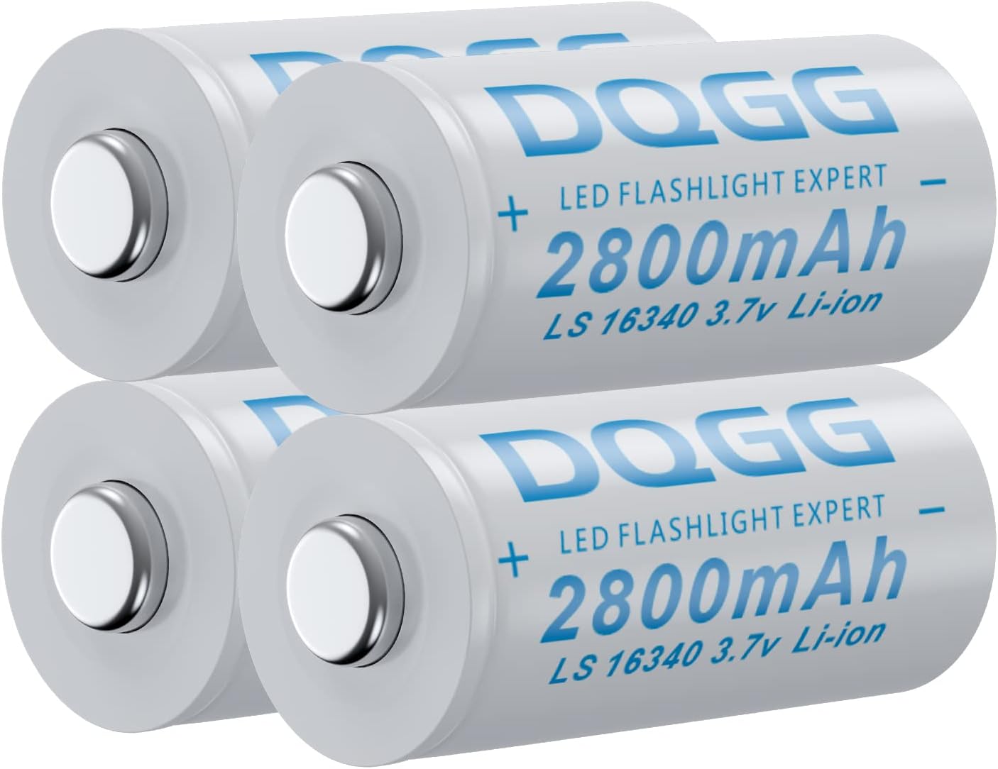 3.7 Volt 16340 Rechargeable Battery 2800mAh Battery 4 Pack Large Capacity Batteries for LED Flashlight, Headlamps, etc