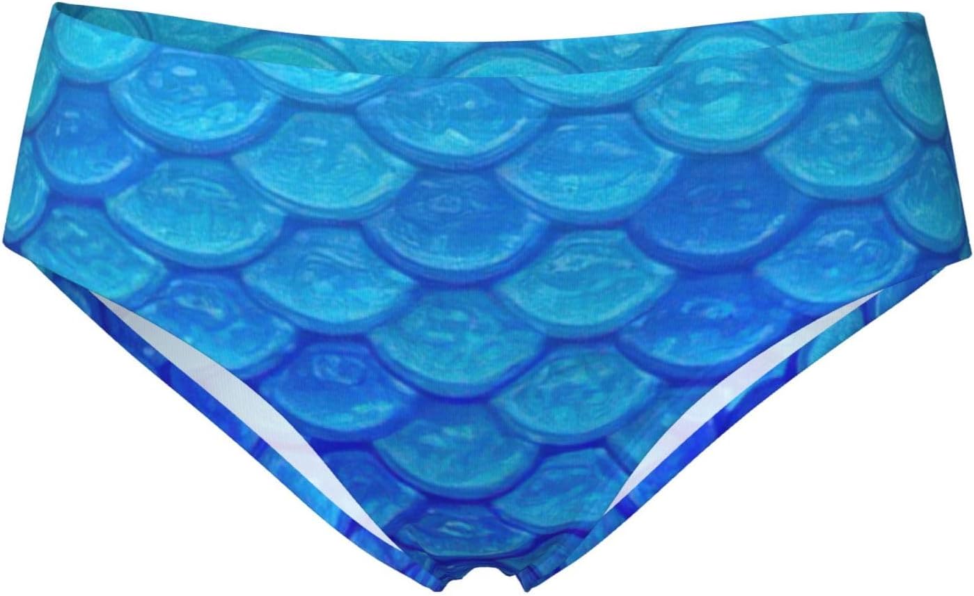 Ocean Sea Blue Mermaid Fish Scale Print Women's Beyondsoft Stretch Breathe Briefs Underwear,Comfort Flex Panties