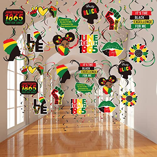 Panelee 56 Pcs Juneteenth Decorations Black History Month Decorations African Hanging Decor Juneteenth Hanging Swirls 1865 Party Decorations for Classroom Home Party Ceiling Streamers(Stylish Style)