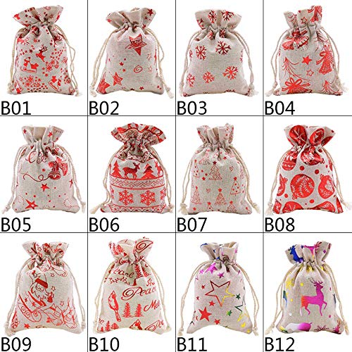 Aober 5 stks Doek Zakken Kerst Linnen Jute Trekkoord Geschenken Snoep Zakken voor Bruiloft Festival Feest Snoep… - Afbeelding 7