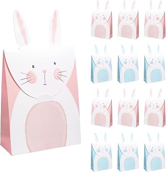 Cheerland Easter Bunny Gift Bags Blue and Pink Bunny Party Favor Bags for Birthday Decorations Baby Shower Goodie Bag Rabbit Birthday and Garden Spring Tea Rabbit Bday Party Supply Pack of 12