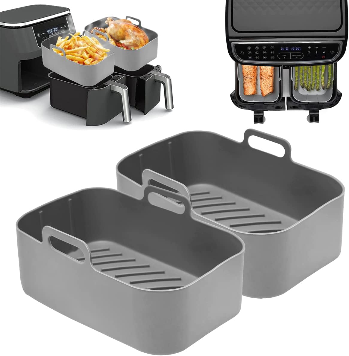 NADSSJL 2PCS Silicone Pot for Ninjas Dual Air Fryer,Reusable Silicone