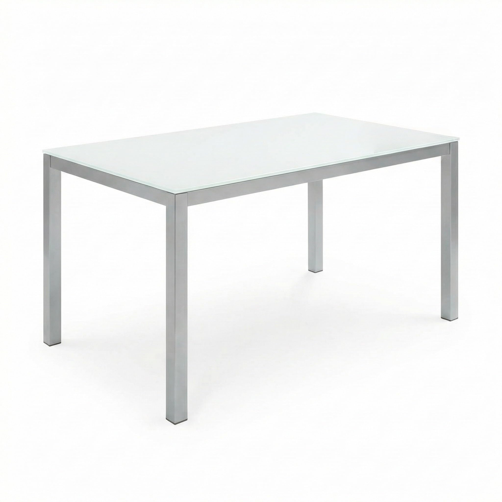 Cribel Tavolo Da Pranzo Moderno In Vetro, Tavolo Rettangolare Per Cucina E Soggiorno, Piano In Vetro Temperato Bianco Con Struttura Silver, 140x80x75 cm
