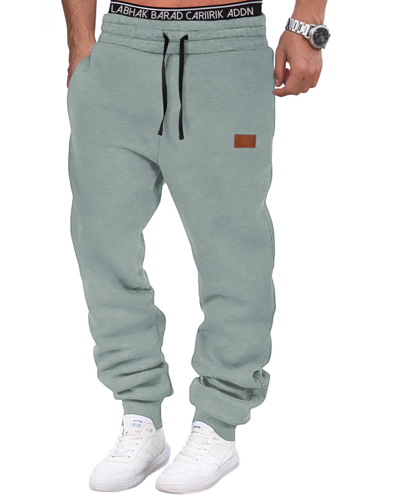 HMIYA Jogginghose Herren Baumwolle Trainingshose Sporthose Freizeithose Lang Hosen Klassische Sweathose mit Taschen(Graugrün,5XL)