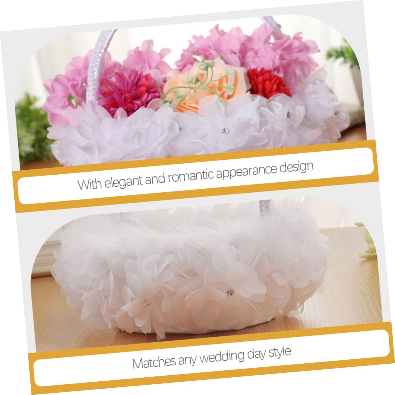 COLLBATH White Lace Flower Girl Basket with Handle, Floral Wedding Basket for Petals, Party Supplies Decoration for Ceremony,