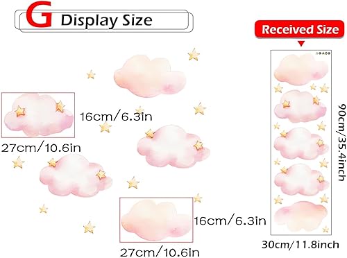 Miniatura 4 de Calcomanías de pared de nubes y estrellas rosadas, sacinora de dibujos animados, calcomanías de pared de vinilo removible para niños, bebé,
