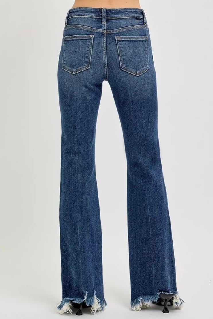 Risen Mid Rise Flare Frayed Hem 33" Inseam Jeans- Ivory Gem