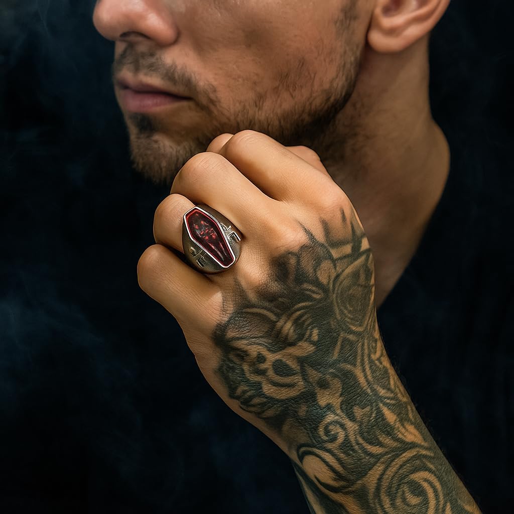 Coffin Skull Ring for Men Women – Gothic Punk Skeleton Couple Design Statement Stainless Steel Jewelry - Image 2