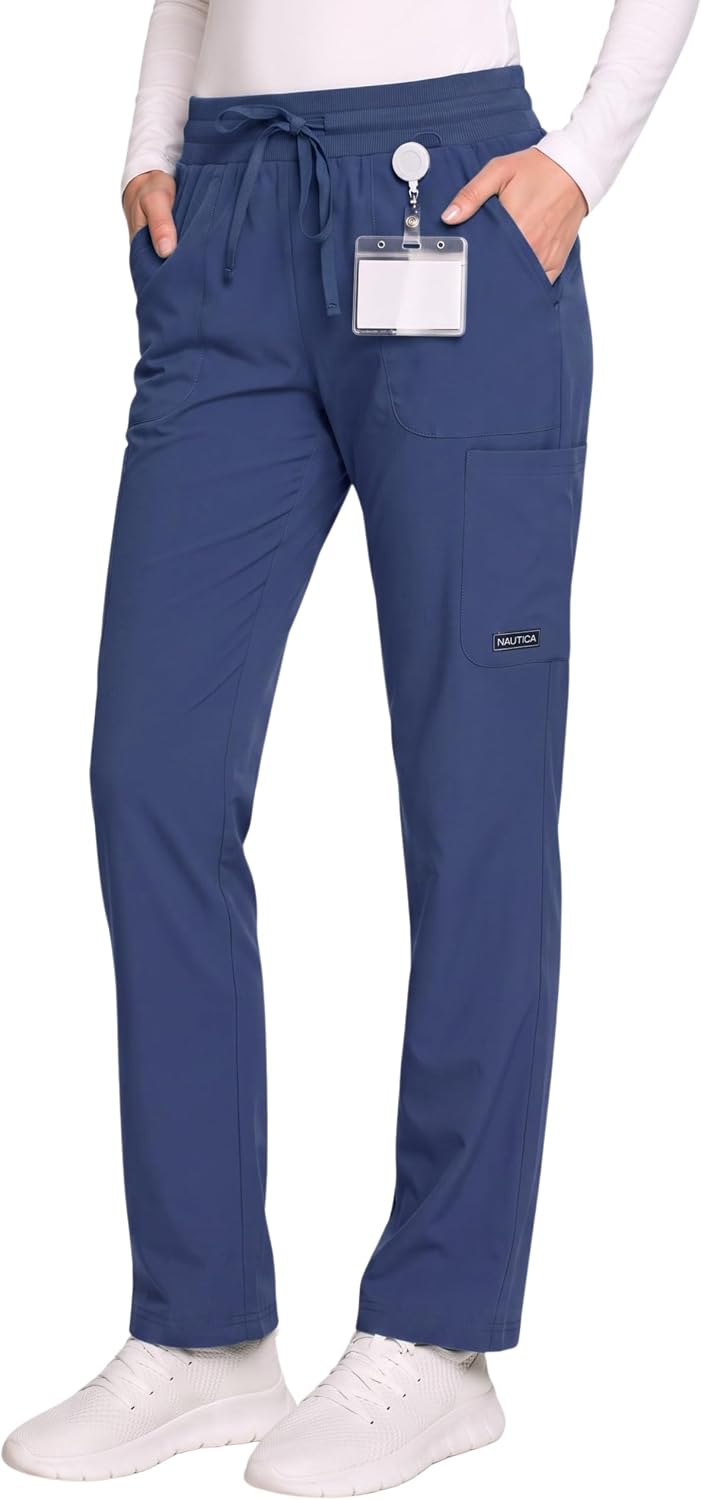 Nautica Straight Leg Scrub Pants for Women - Soft Stretch Nurse Bottoms
