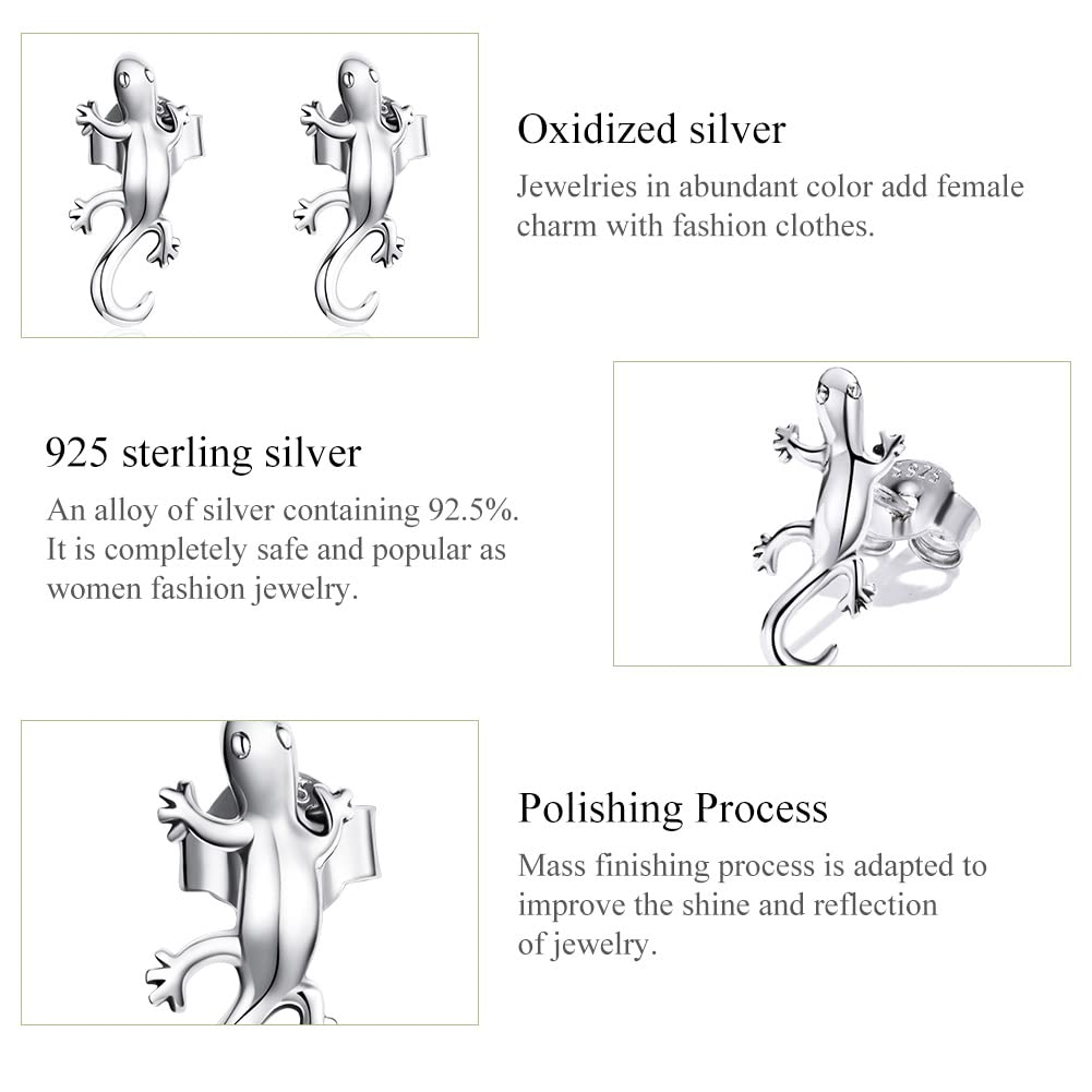 YCTTKDD 925 Sterling Silber Klettern Gecko Eidechse Ohrstecker Persönlichkeit Abend Party Schmuck Ohrring