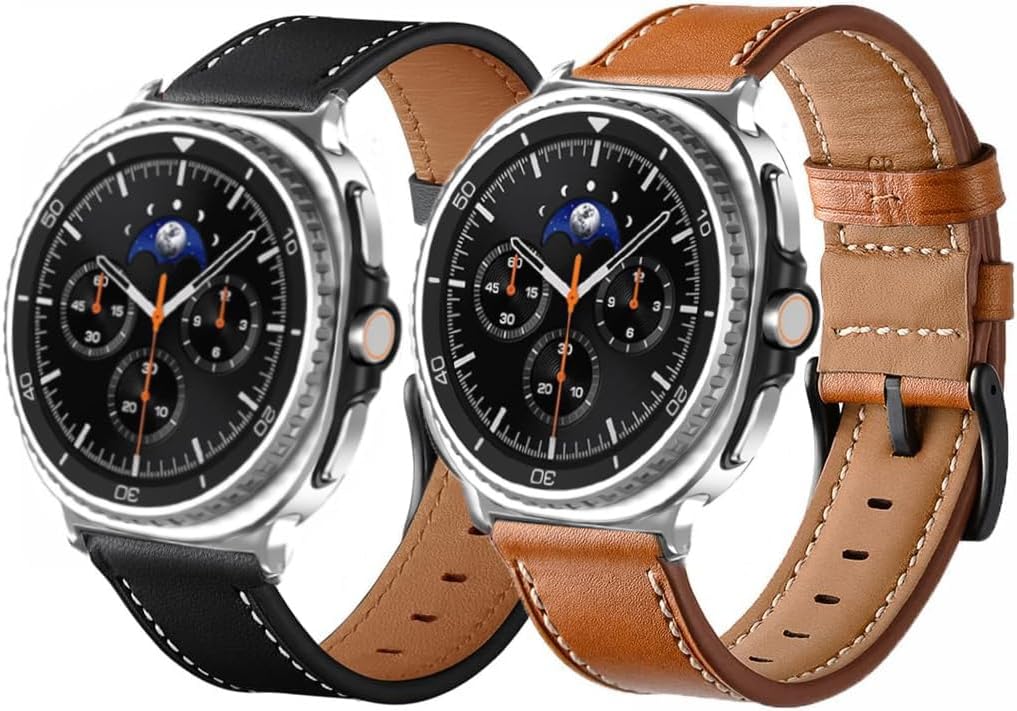 Galaxy Watch 8 Classic Band 46mm, Bands for Samsung Galaxy Watch8 40mm/44m (2025), Business Leather Wristband Replacement Strap for Men Women, Black+Brown