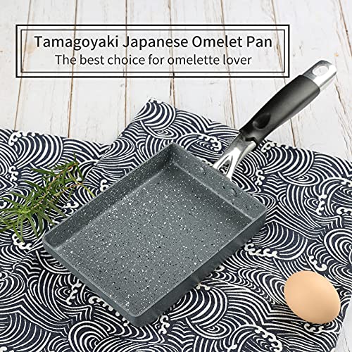 Ratwia Japanese Omelette Pan,Non-Stick Tamagoyaki Egg Pan Small Frying Pan With Anti Scalding Handle,6"X 7" Rectangle Pan With Silicone Spatula & Brush,Gray #TOP1