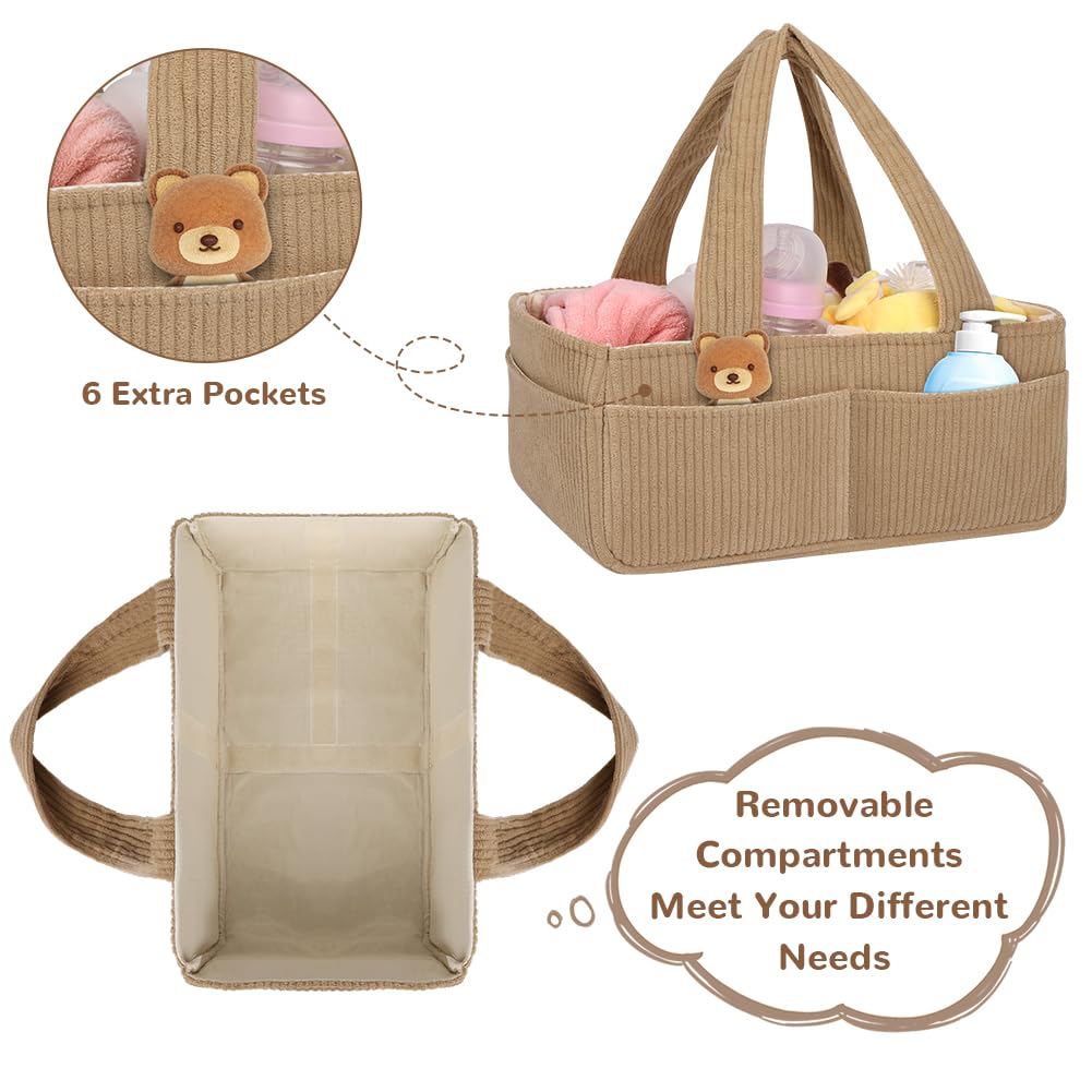 HAGOT Nappy Caddy, Baby Diaper Caddy Organizer, Foldable Bag Organizer with Compartments for Mum to Be (Khaki) - Image 3