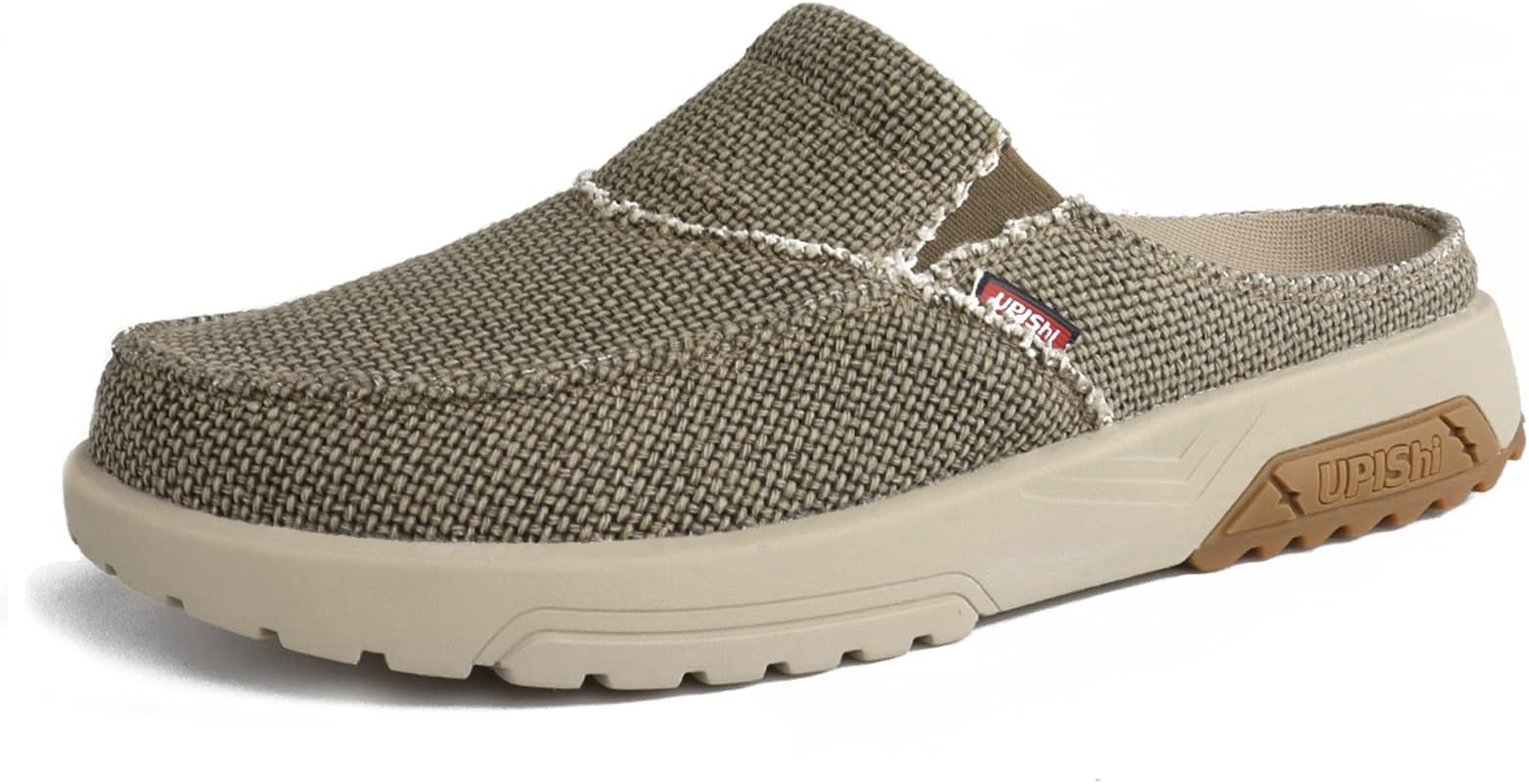 UPIShi Men's Arch Support Orthopedic Plantar Fasciitis Relief Slippers Canvas House Indoor Outdoor Slip On Loafers Non-Slip Casual Shoes