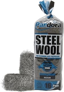 Pandora Steel Wool #1 – Medium Grade, 16 Pads for Cleaning and Preparing- Quality Metal Strands - Ideal for Linoleum Floors, Bowling Balls, and Shoe Soles