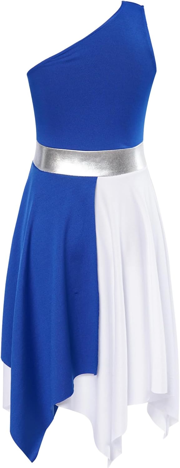 Child Asymmetrical Praise Dance Tunic for Girls Color Block Praise Liturgical Lyrical Dance Dress