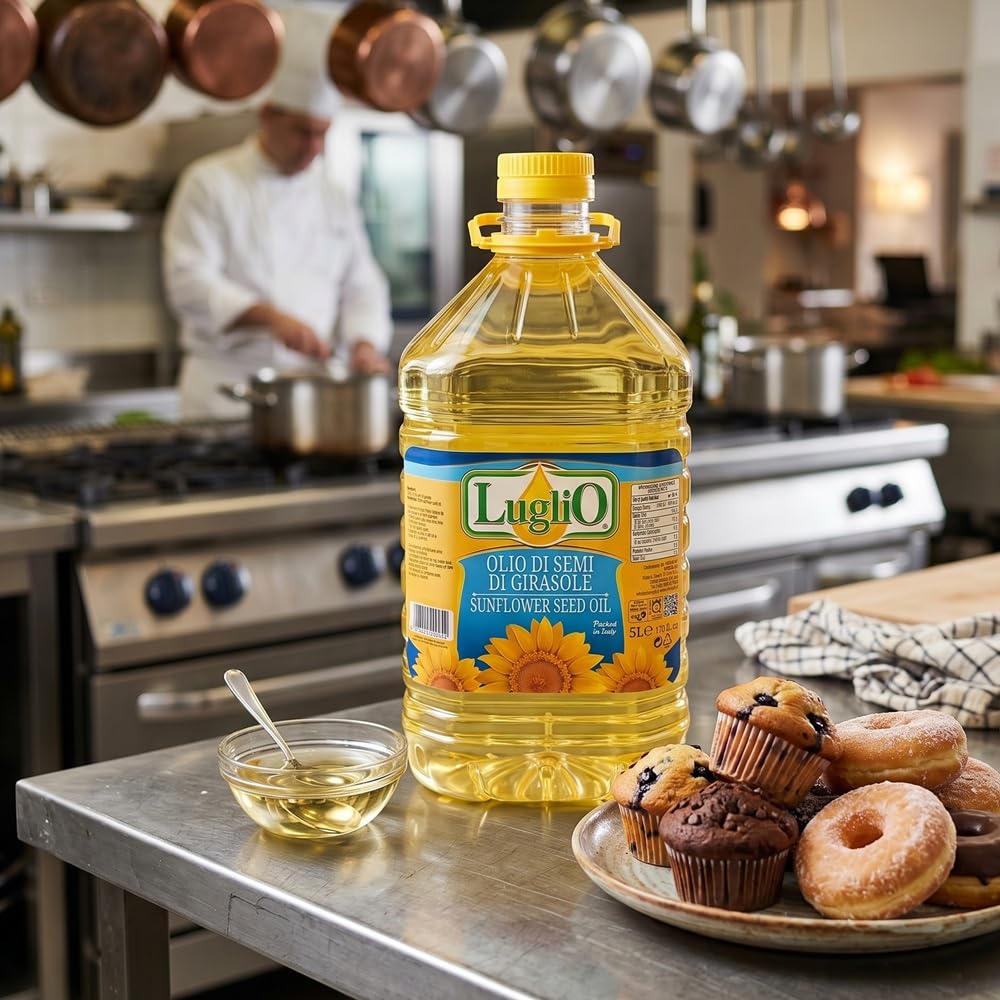 Huile de Tournesol (5 Litre) Huile Comestible Grand Récipient I Huile de Friture I Idéal pour la cuisson des Rôtis et des Salades Par Olio Luglio | Huile Comestible | Huile de Friture I Idéal pour la cuisson des Rôtis et des Salades