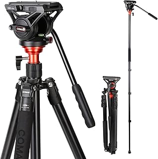 Fluid Head Tripod, COMAN Video Camera Tripod Monopod Aluminium Alloy 70.8 inch for Canon Nikon Sony DSLR Camera
