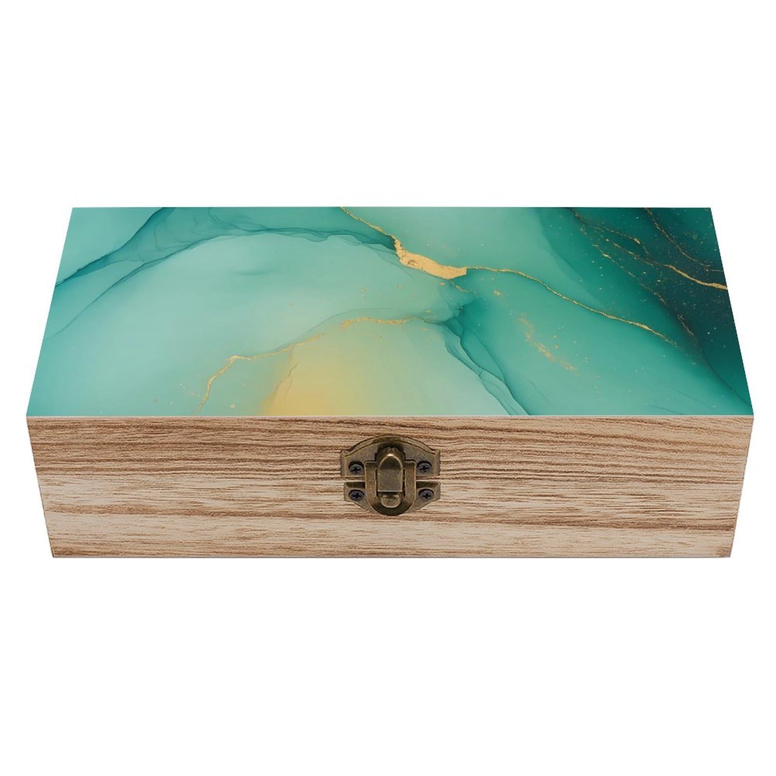 HLBSDM Watercolor Turquoise Gold Abstract Marble Retro Wooden Storage Box Jewelry Art Gift Boxs Decorative Keepsake Boxes