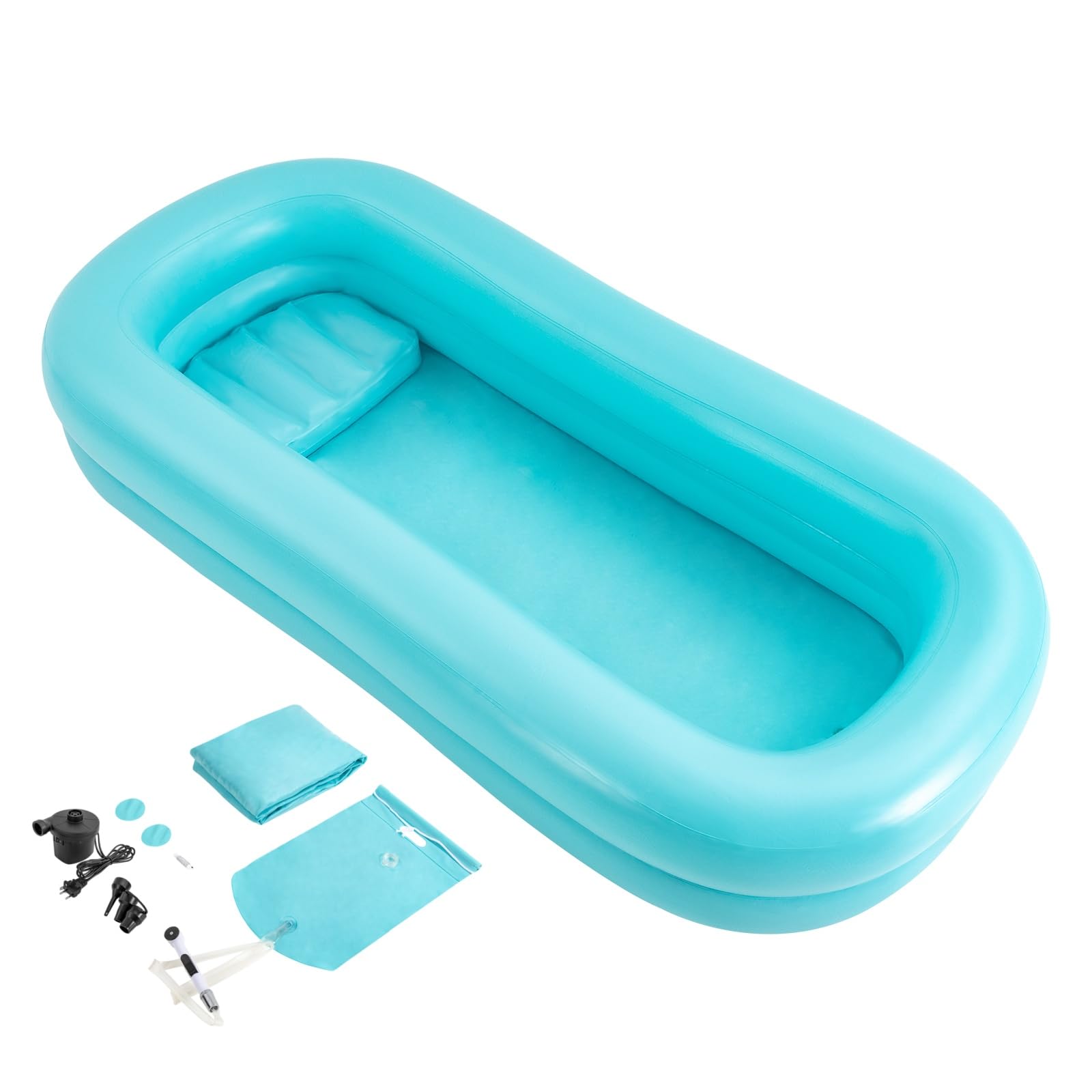 Set di vasca da doccia gonfiabile, semplice sistema doccia a letto, aiuto per il bagno a letto per disabili, anziani, allettati, vasca da bagno pieghevole, doppio strato con sacchetto d'acqua e pompa