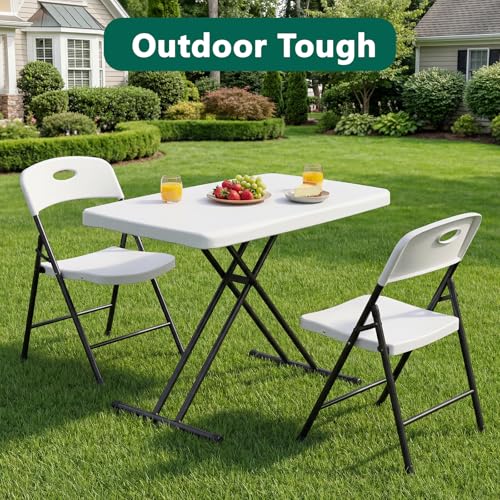Image of 30in Folding Table, Portable Picnic Table with Adjustable Height, Foldable TV Tray Table & Laptop Desk for Small Spaces, Patio, Camping, BBQ, No Assembly Needed, White
