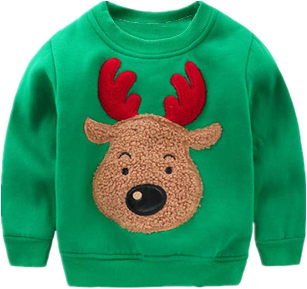 Baby Boys Sweatshirts Christmas Reindeer Fleece Crewneck Pullover Xmas Winter Warm Sweaters Tops 2t-6t: Clothing