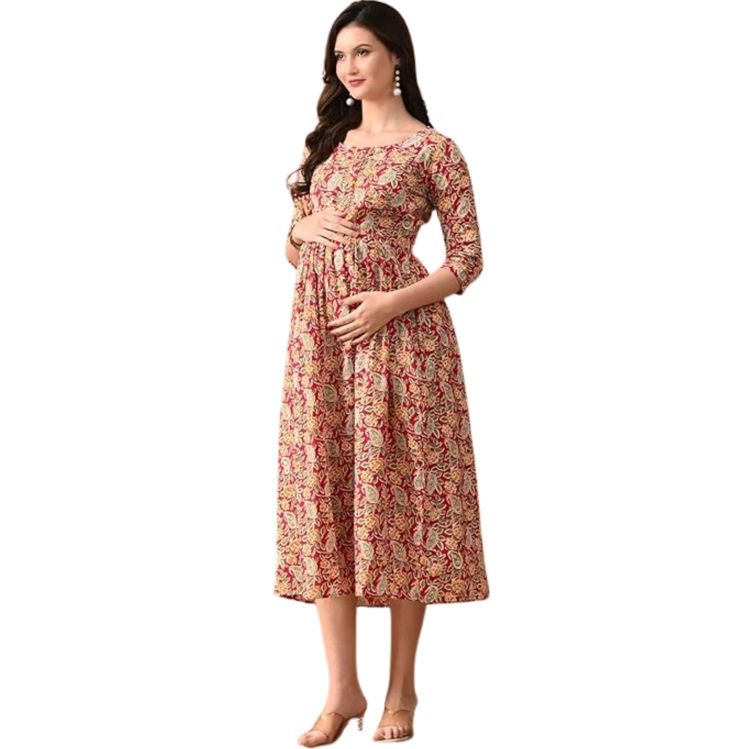 Women’s Pure Cotton Floral Printed Maternity Anarkali Kurti for Women | Nursing Gown | Ideal Home Wear-image-42