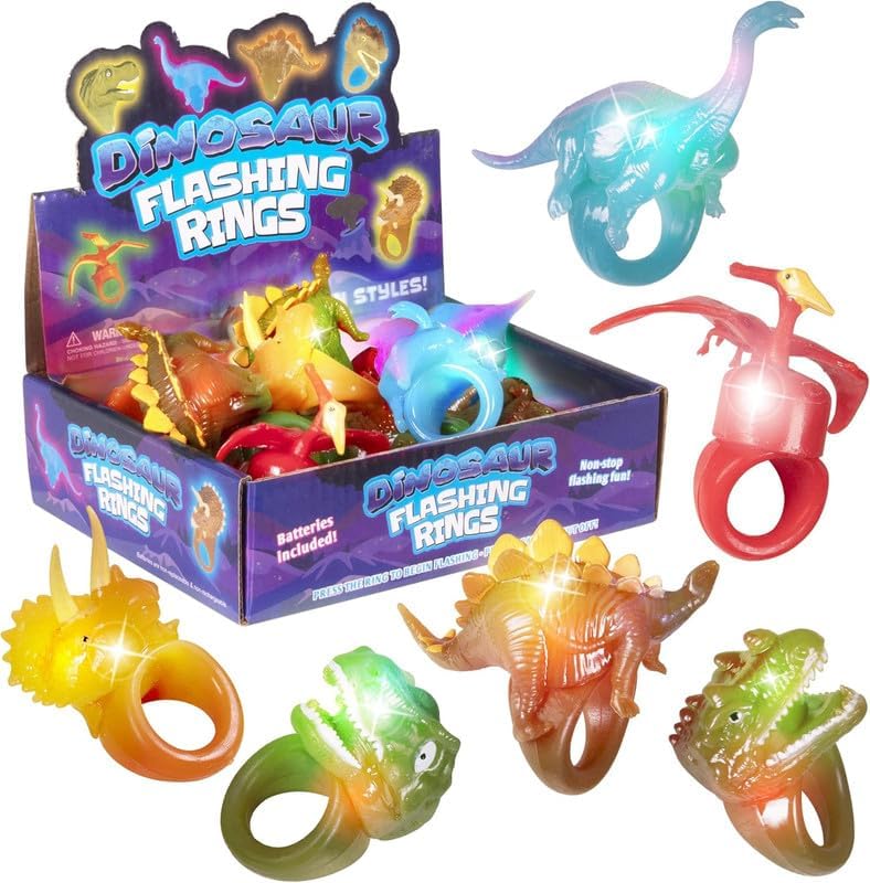 Kangaroo Paquete de 12 anillos brillantes de dinosaurio, paquete de fiesta a granel para niños y adultos, suministros de fiesta que brillan en la