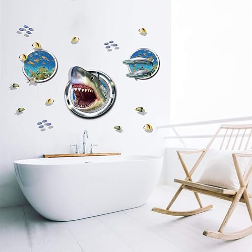 Miniatura 3 de Calcomanías de pared 3D con diseño de tiburón, peces tropicales, bricolaje, decoración artística para niños, dormitorio, sala de juegos